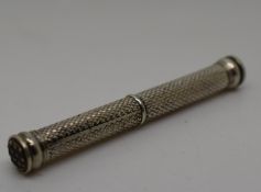 Victorian pocket postage scales by John Sheldon, with prices to scale and clip below, length when