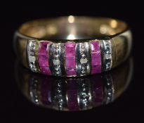 A 9ct gold ring set with rubies and diamonds, 1.9g, size N