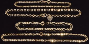 Four 9ct gold bracelets, 14.5g