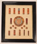 Ex shop display advertising watercolour for Eley Ammunition shotgun cartridges, 36x28cm, framed