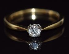 An 18ct gold ring set with a diamond of approximately 0.33ct, 3.6g, size Q