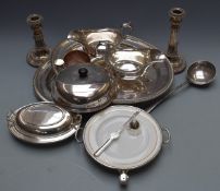 Silver plated ware including a pair of Harrods oval serving platters with gadrooned edges, Harrods