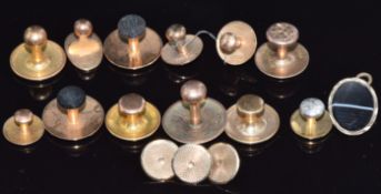 Nine 9ct gold studs one by Georg Jensen, three yellow metal buttons and two yellow metal studs, 10.