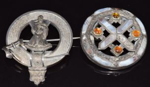 Scottish silver brooch set with agate and a silver brooch/pin in the form of a buckle