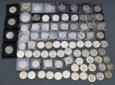 A large collection of modern UK crowns including cased 1951 Festival of Britain examples, 1953