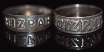 Two silver Mizpah rings, one Birmingham 1906, 3.9g, size J and M