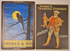 Two modern shotgun cartridge shop display or advertising boards Kynoch Primaz & KSG and Nobel's