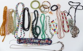 A collection of beaded necklaces including pearl, bloodstone and vintage examples, a hardstone