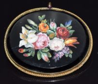 A 19thC micro mosaic depicting flowers in rope twist border, 5.2 x 4.3cm