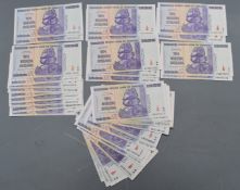 Approximately thirty five 2008 Zimbabwe 10,000,000,000 (ten billion dollar) banknotes, largely