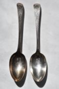 Pair of Georgian bright cut hallmarked silver table spoons, London 1791, maker George Gray, length