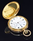 Unnamed 18ct gold keyless winding full hunter pocket watch with inset subsidiary seconds dial, gold