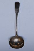 Victorian fiddle pattern hallmarked silver soup ladle, Exeter 1849, maker Robert Williams and