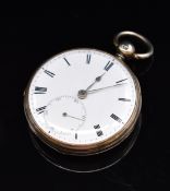 Edward John Dent of London silver gilt open faced pocket watch with subsidiary seconds dial,