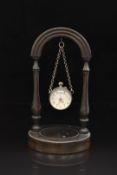 19th or early 20thC fob watch with exhibition glass front and Essex crystal rear depicting a bird on
