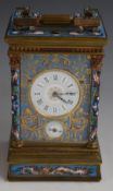 John White of Paris champlevé enamel gilt cased repeating carriage clock with black Roman