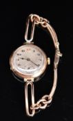 Art Deco style 9ct gold ladies wristwatch with inset subsidiary seconds dial, blued hands, Arabic