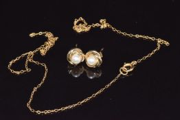 A pair of 9ct gold earrings and a 9ct gold chain, 2g