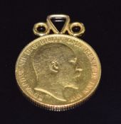 Edward VII 1903 gold half sovereign with pendant mount, 4.3g