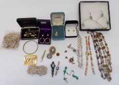 A collection of costume jewellery including agate and other necklaces, earrings, etc