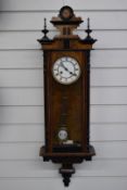 Vienna regulator wall clock the enamel Roman dial with gilt bezels, with ebonised decoration to case
