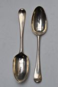 Pair of George II bottom hallmarked silver Hanoverian pattern table spoons, marks indistinct but