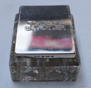 Edward VII hallmarked silver lidded and cut glass stamp case or box, Birmingham 1902, maker Levi &