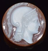 A c1900 carved agate cameo depicting Achilles, 2.1cm