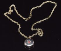 Victorian locket set with paste surrounded by seed pearls, on 9ct gold chain, 11.1g