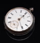 H Samuel of Manchester hallmarked silver pocket watch with inset subsidiary seconds dial, gold