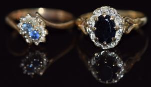 Two 9ct gold rings set with sapphires and diamonds, 5.3g, sizes N and O