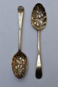 Pair of Georgian hallmarked silver gilt berry spoons, London 1782 and 1789, maker's marks rubbed,