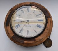 Langford, Bristol single fusee dial wall clock with painted 12 inch Roman dial and steel spade