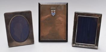 Two hallmarked silver photograph frames, both with easel backs, height 10.5cm, together with a