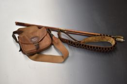 Brady canvas and leather shotgun cartridge bag together with a leather cartridge belt and two