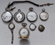 Three silver cased pocket watches including keyless winding example, two further pocket watches, and