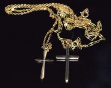 Two 9ct gold crosses and two 9ct gold chains, 6.5g