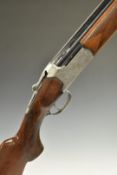 Eibar Ibargun 12 bore over and under shotgun with engraved locks, top plate and thumb lever,
