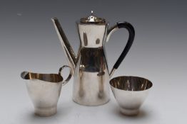 White metal Art Deco or Modernist tea / coffee set, each marked silver sterling to base, height of