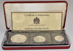 Central Bank of Malta cased three silver coin set, 48g