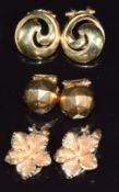 Three pairs of 9ct gold earrings, 6.8g