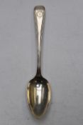 George III hallmarked silver Old English pattern table spoon with decorative line edge, London 1807,