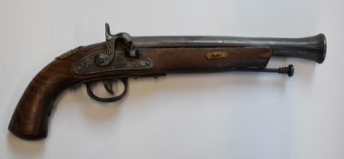 Replica percussion hammer action blunderbuss pistol with 10 inch barrel, overall length 42cm.