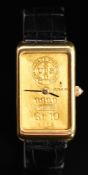 Corum 18ct gold gentleman's wristwatch with 'Union Bank of Switzerland 9999 GR10' ingot dial,