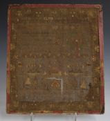 Georgian sampler, by Sarah Davy aged 9 years, 1793, 34 x 30cm