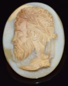 A c1900 carved lace agate cameo depicting Zeus/ Jupiter, 2.8 x 3cm
