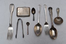 Hallmarked silver items including Scottish William IV or Victorian fork Edinburgh 1837, spoon and