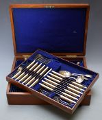 John Round and Son Edward VII silver plated twelve place setting canteen of fiddle pattern