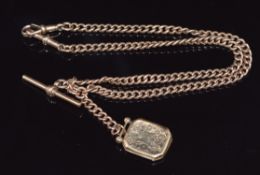 A 9ct rose gold double Albert with 9ct gold locket, 42.3g
