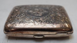 Edward VII hallmarked silver cigarette case, with engraved decoration, Birmingham 1901, maker Joseph